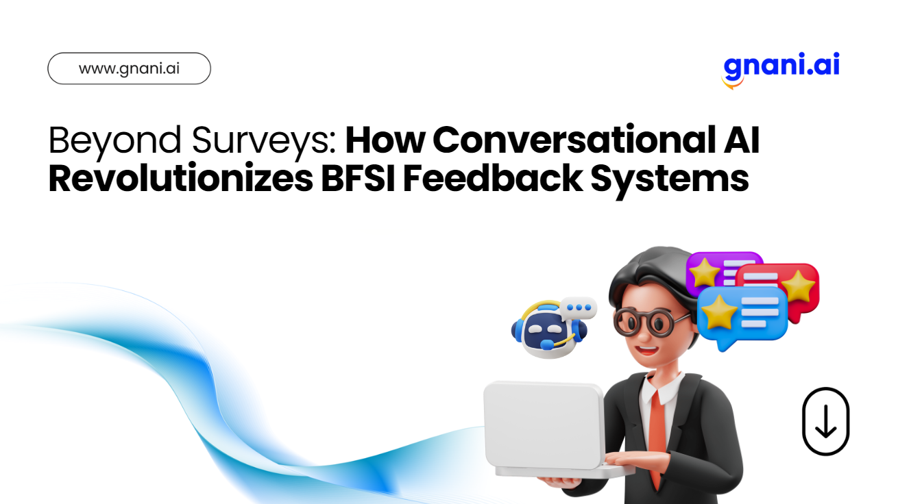 Illustration of a Conversational AI-powered voice bot streamlining feedback collection in the BFSI industry.