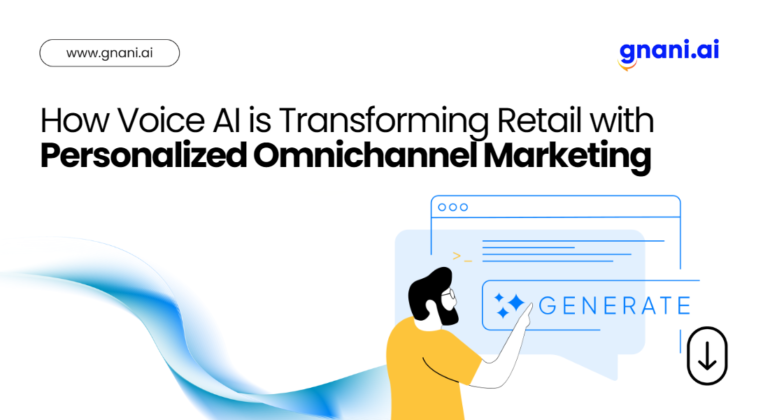 A dynamic retail scene illustrating Personalized Omnichannel Marketing powered by Voice AI, connecting customers across various channels.