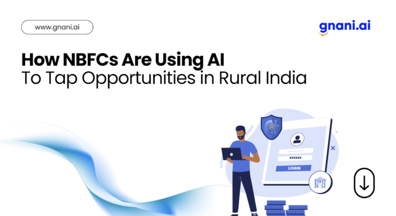 AI-powered voice bot assisting a rural farmer with financial services, showcasing multilingual capabilities for NBFC outreach.